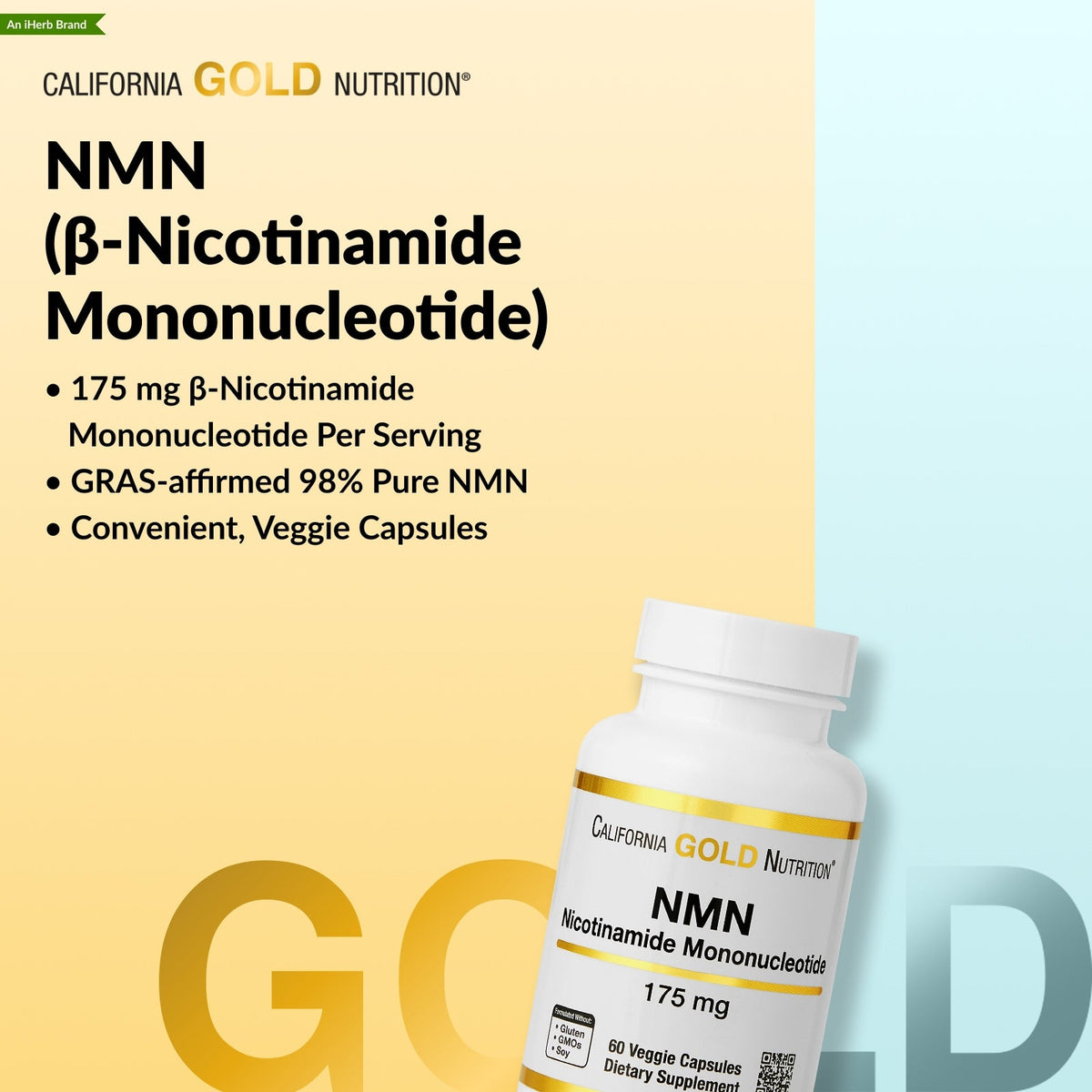 California Gold Nutrition, NMN, 175 mg, 180 Veggie Capsules