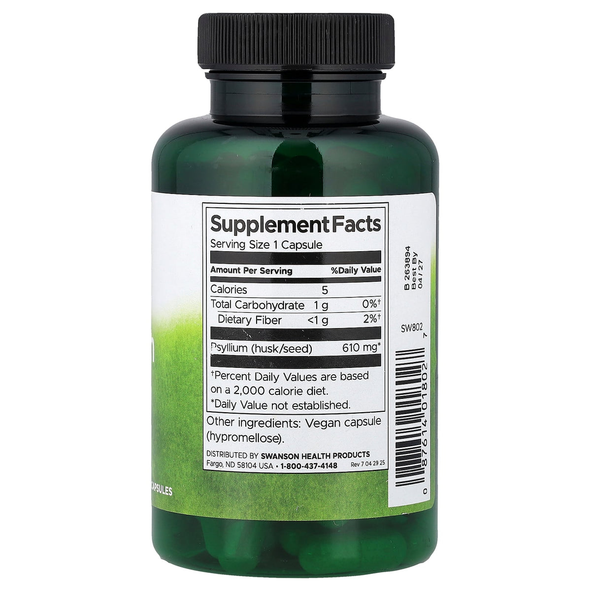 Swanson Vitamins, Psyllium Husks, 610 mg, 100 Vegan Capsules