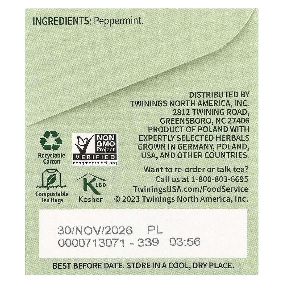 Twinings, Pure Herbal Tea, Pure Peppermint, Caffeine Free, 25 Tea Bags, 1.76 oz (50 g)
