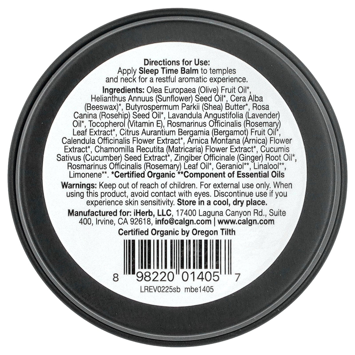 California Gold Nutrition, Beauty, Sleep Time Balm, Lavender & Chamomile, 0.6 oz (17 g)