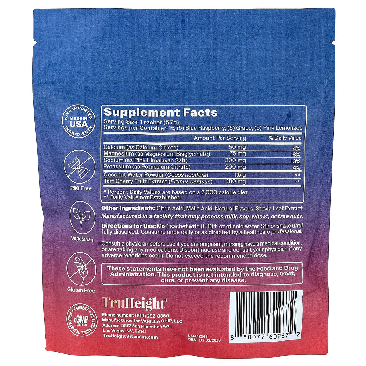 TruHeight, Hydration Mix, For Kids, Teens & Adults, Variety Pack, 15 Packets, 0.2 oz (5.7 g) Each