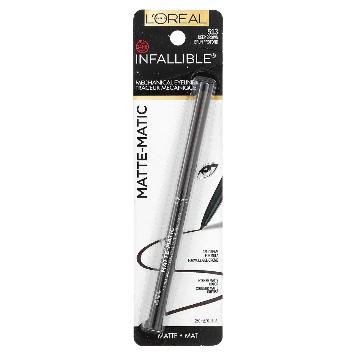 L'Oréal, Infallible®, Matte-Matic Mechanical Eyeliner, 513 Deep Brown, 0.01 oz (280 mg)