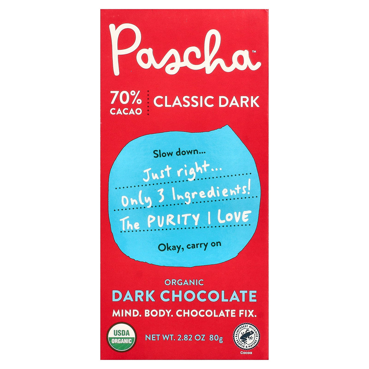 Pascha, Organic Dark Chocolate Bar, Classic Dark, 70% Cacao, 2.82 oz (80 g)