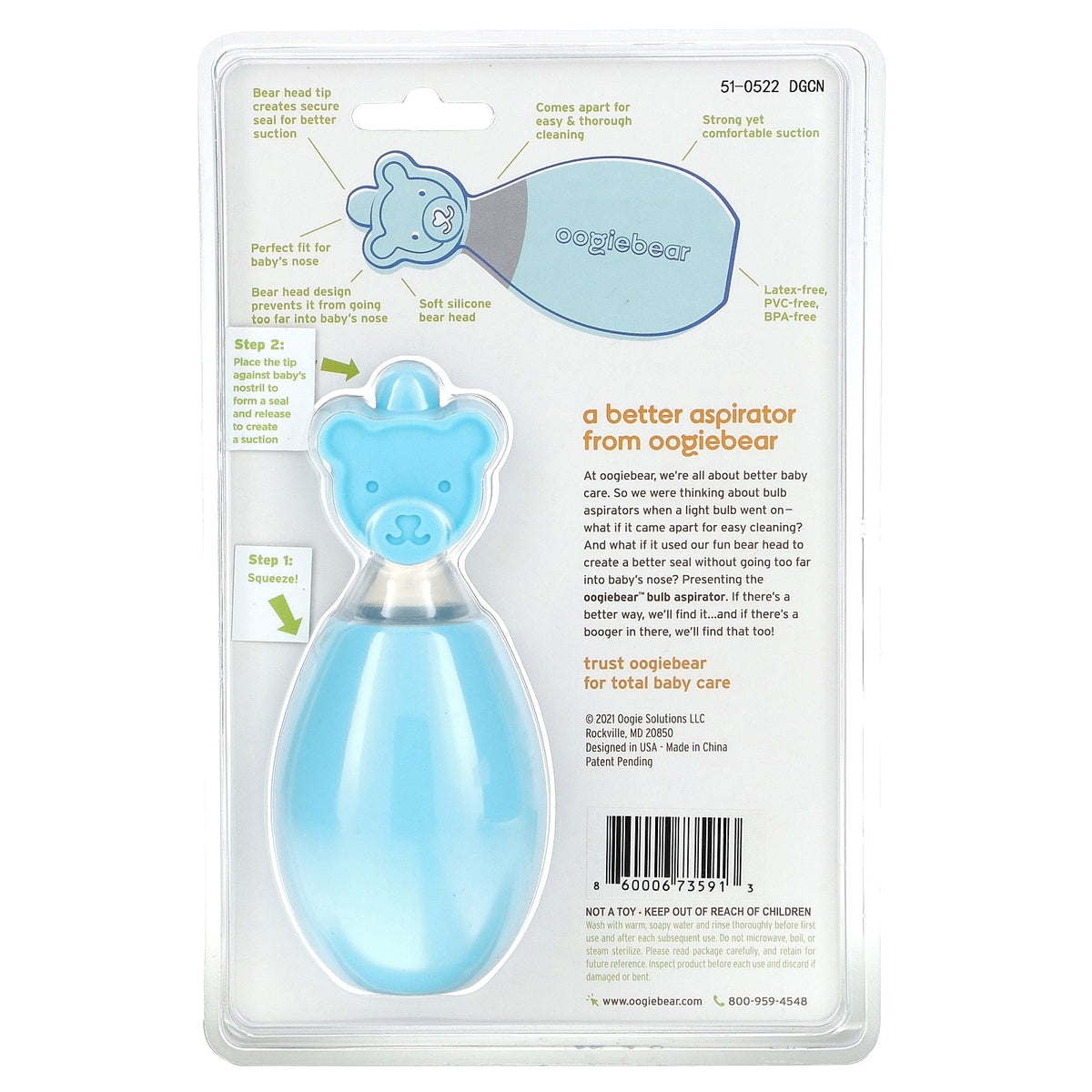 oogiebear, Bulb Aspirator, Blue, 1 Aspirator