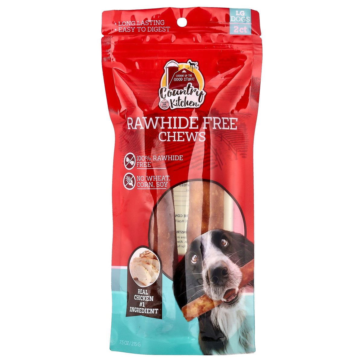 Country Kitchen, Rawhide Free Chews, For Large Dogs, 2 Sticks, 7.5 oz (215 g)