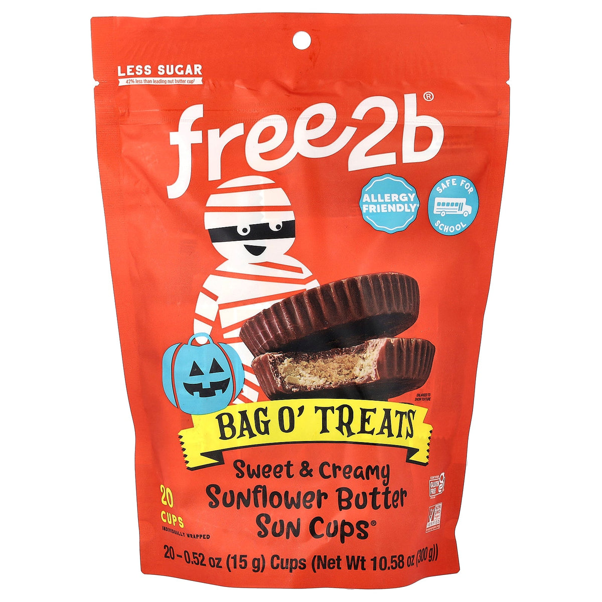 Free2B, Bag O' Treats, Sweet & Creamy Sunflower Butter Sun Cups®, 20 Cups, 0.52 oz (15 g) Each