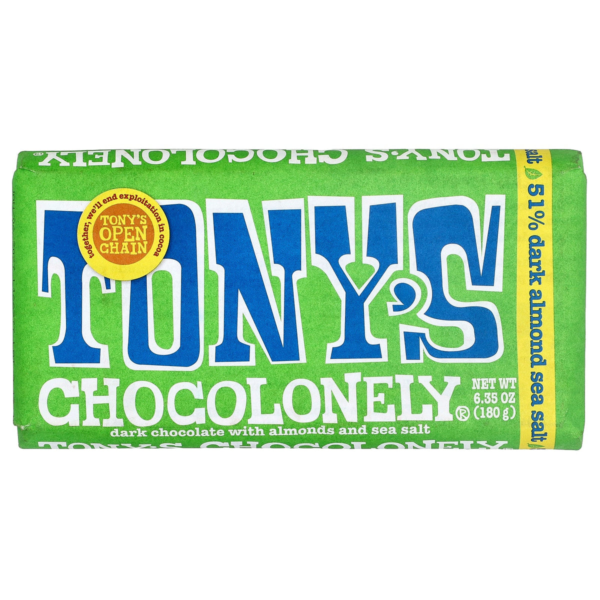 Tony's Chocolonely, Dark Chocolate Bar, Almonds Sea Salt, 6.35 oz (180 g)
