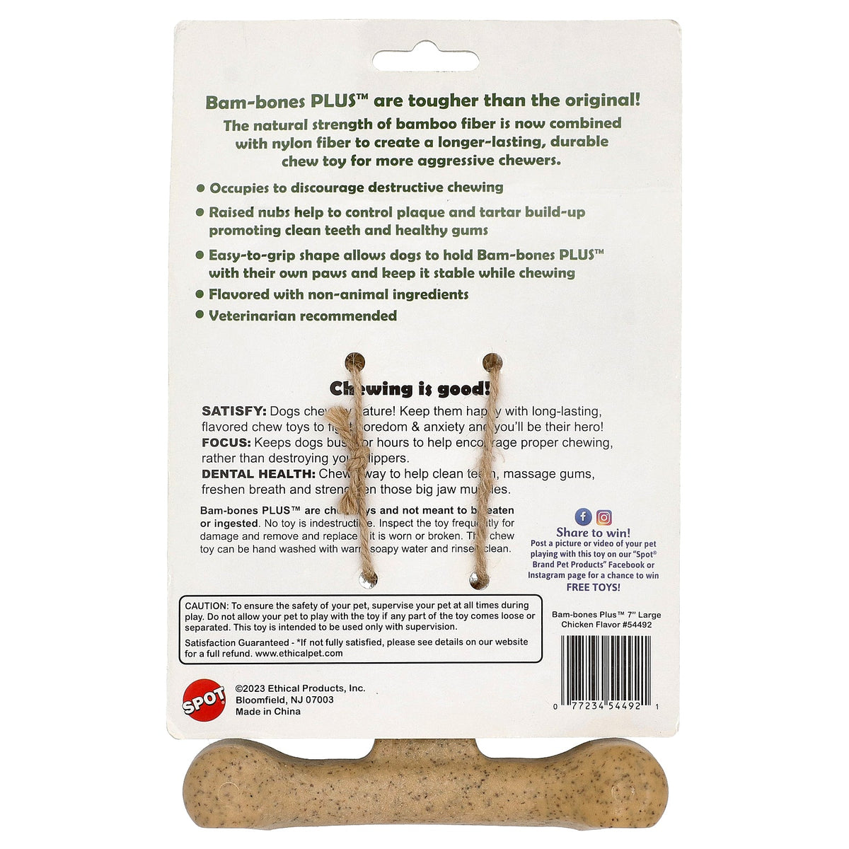 Spot, Bam-Bones Plus™, Chew Toy For Dogs, Large, Chicken, 1 Toy