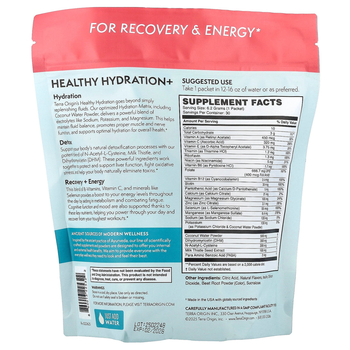 Terra Origin, Healthy Hydration+, Lemonberry Wave, 30 On-The-Go Packets, 0.22 oz (6.2 g) Each
