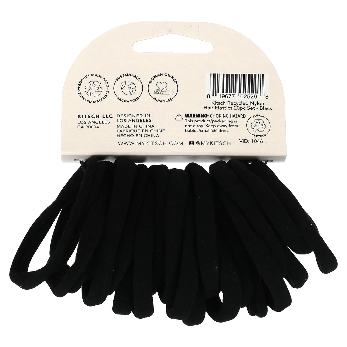 Kitsch, Hair Elastics Set, Black, 20 Count
