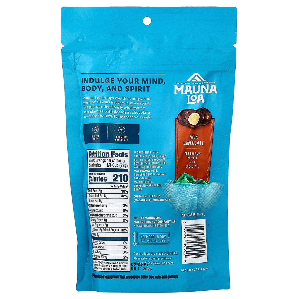 Mauna Loa, Chocolate Covered Macadamias, Milk Chocolate, 4 oz (113 g)