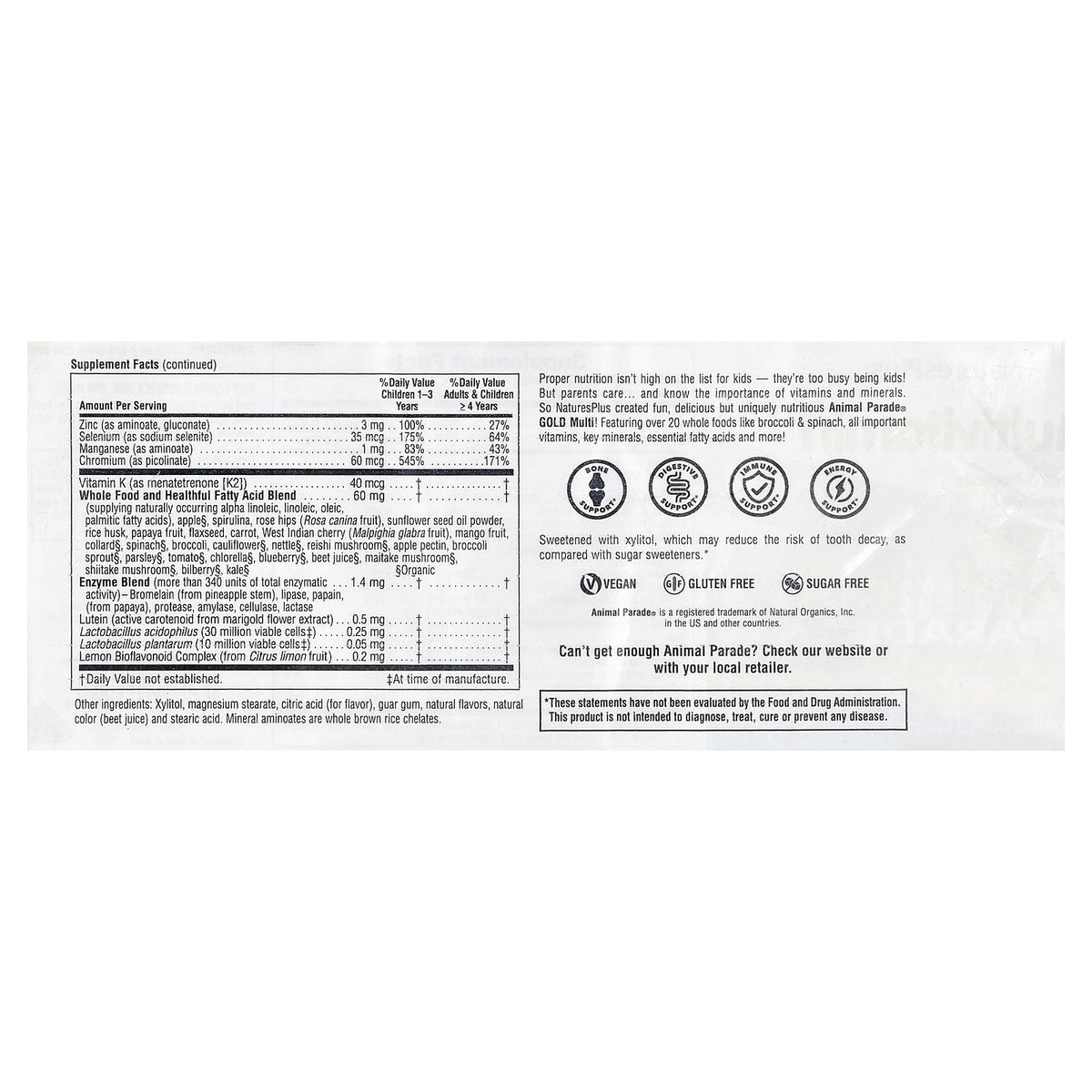 NaturesPlus, Animal Parade® Gold, Children's Chewable Multivitamin, Cherry, 60 Animal-Shaped Tablets