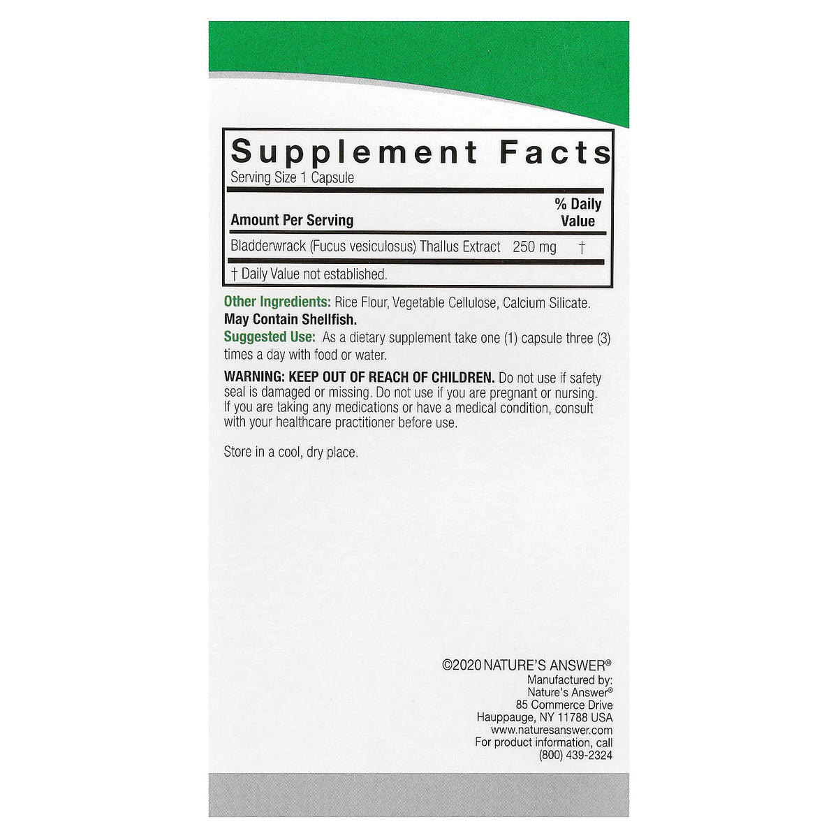 Nature's Answer, Bladderwrack, 250 mg, 90 Vegetarian Capsules