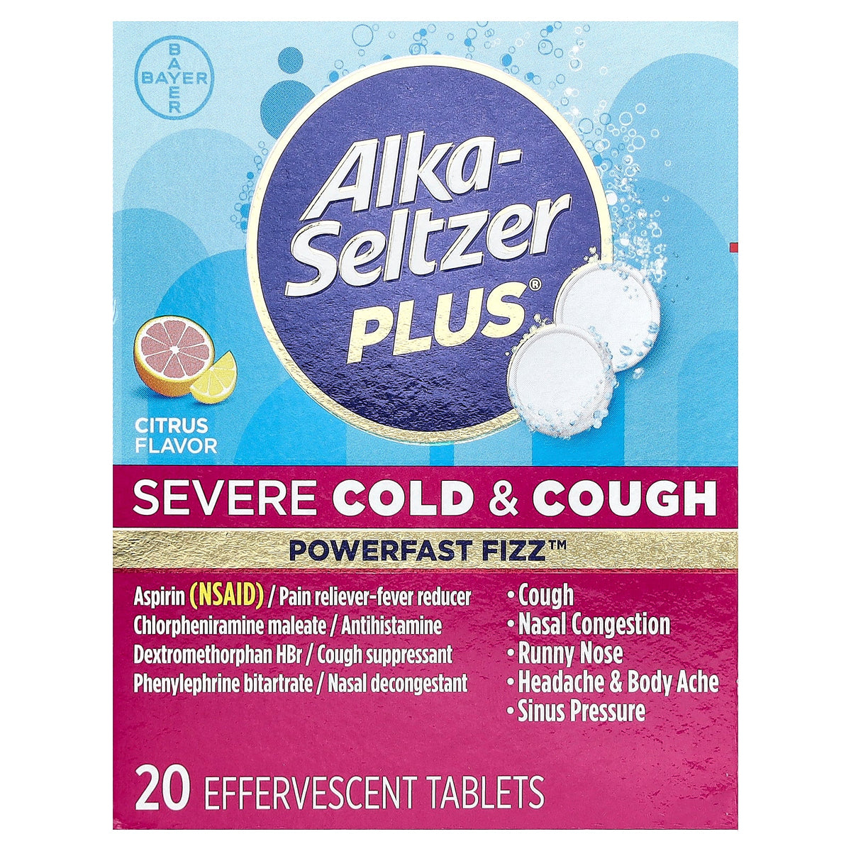 Alka-Seltzer Plus, Power Fast Fizz™, Cough & Cold, Severe, Citrus, 20 Effervescent Tablets