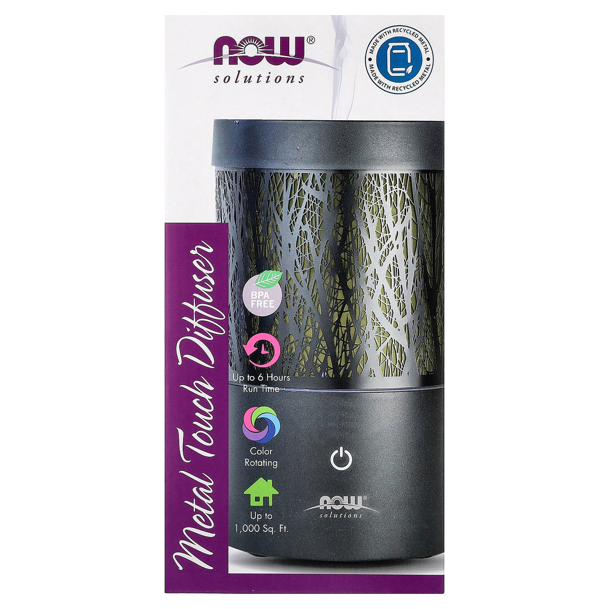 NOW Foods, Solutions, Metal Touch Diffuser, Black, 1 Diffuser