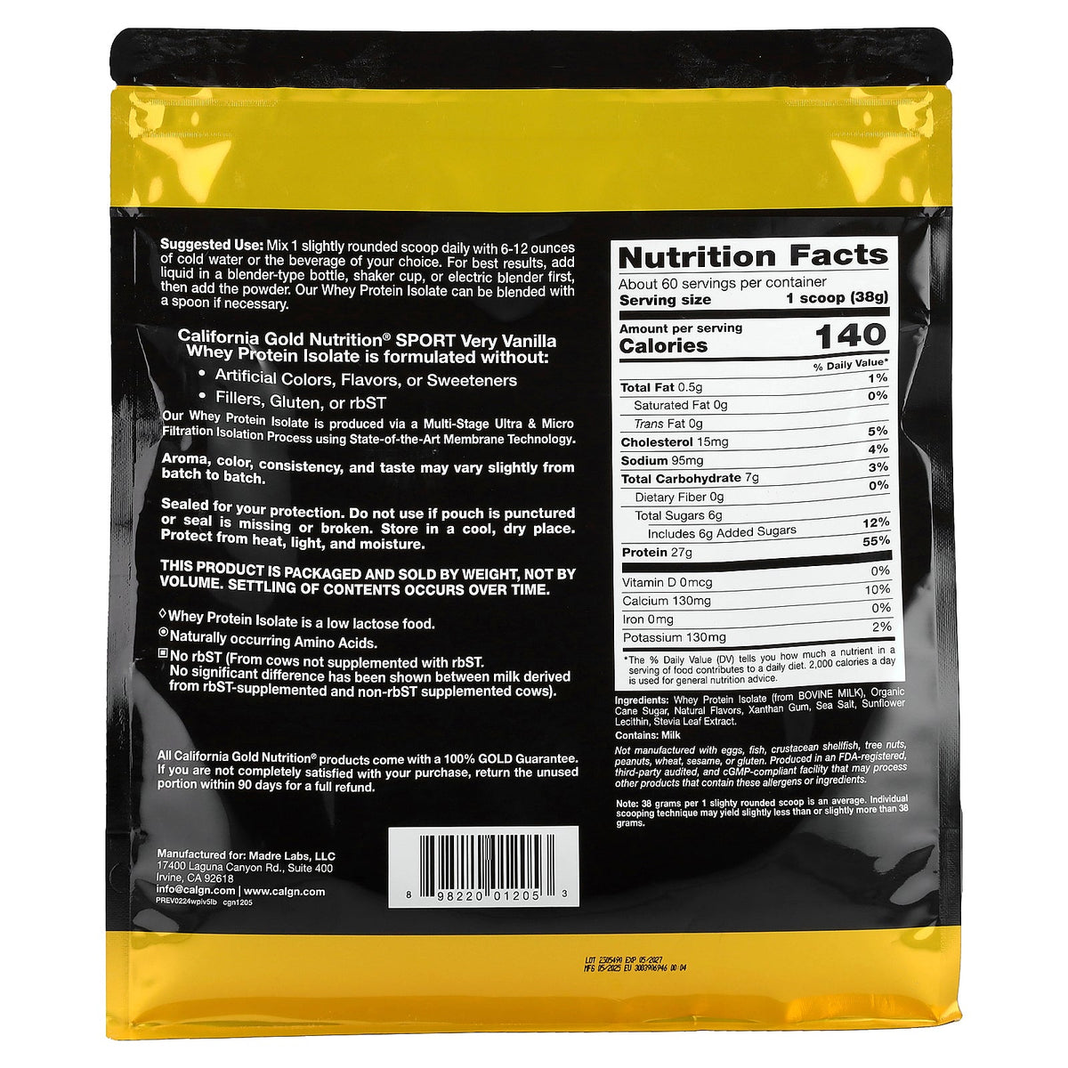 California Gold Nutrition, Whey Protein Isolate, Very Vanilla , 5 lb (2.27 kg)