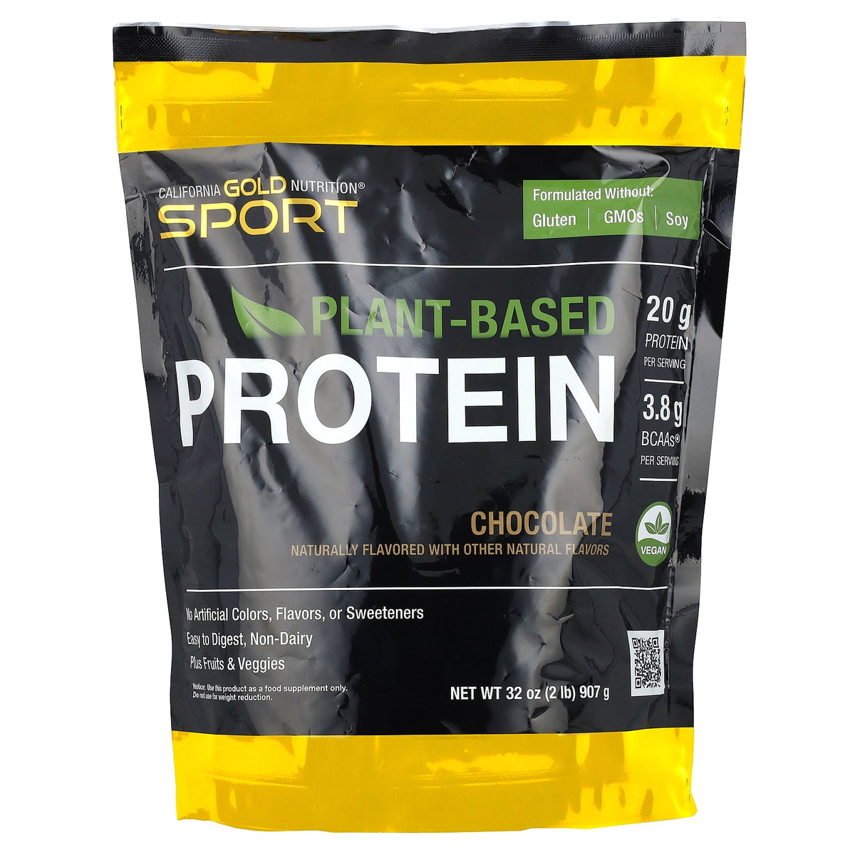 California Gold Nutrition, Sport, Plant-Based Protein with Organic Brown Rice Protein Concentrate, Flaxseed, Chia Seed, Chocolate, 2 lb (907 g)