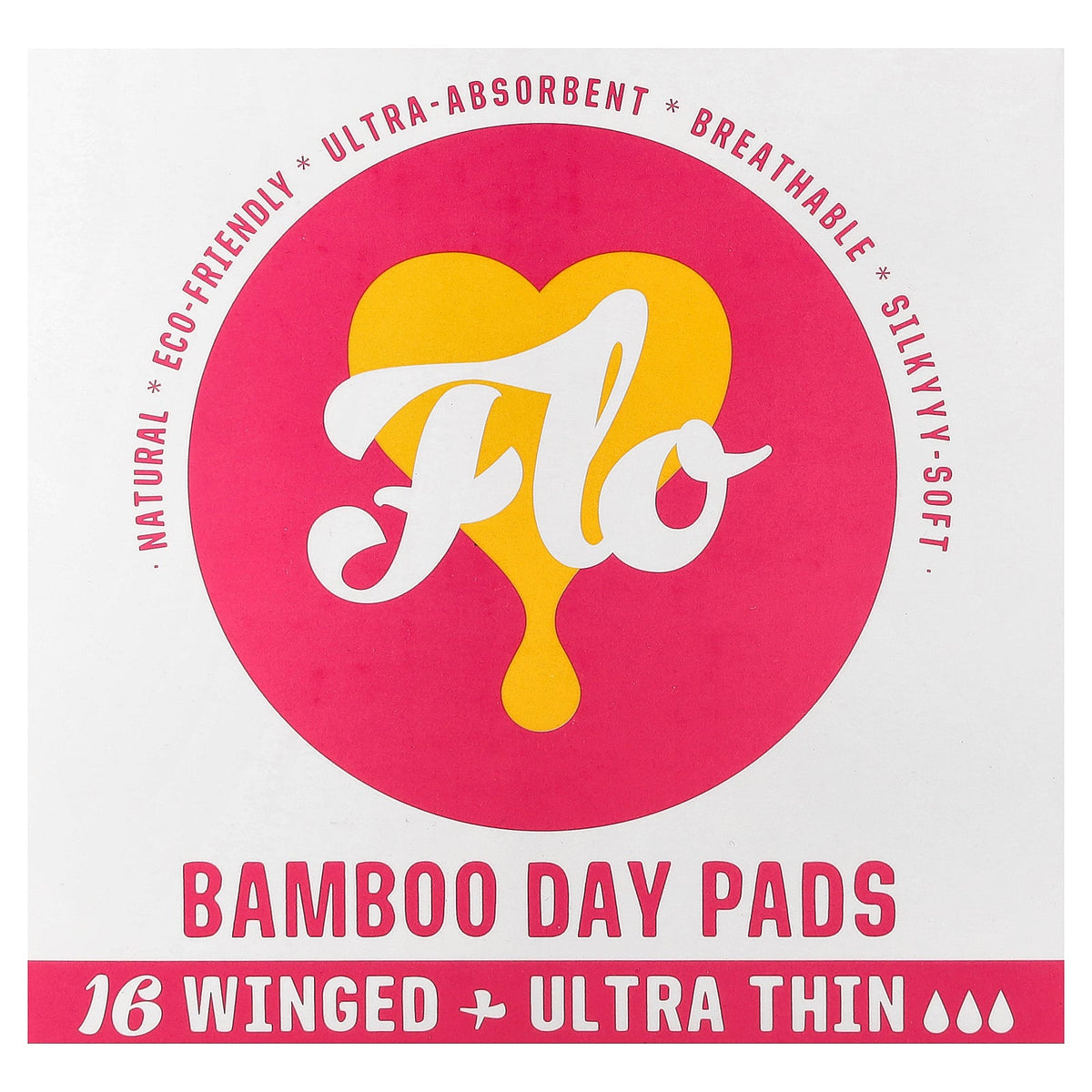 Here We Flo, Bamboo Day Pads, Ultra Thin with Wings, 16 Pads