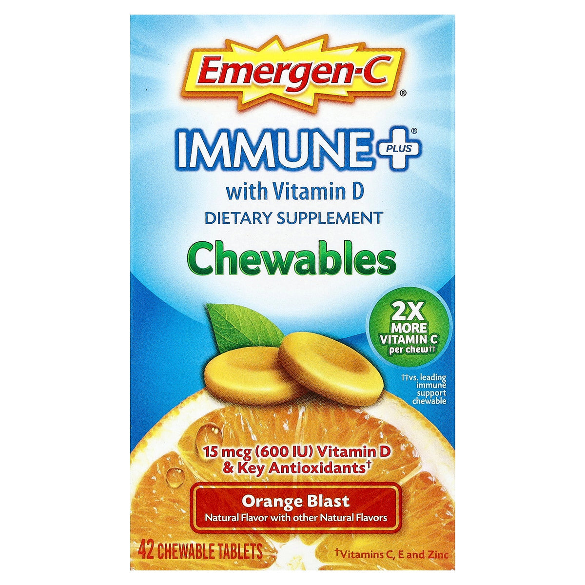Emergen-C, Immune Plus® With Vitamin D, Orange Blast, 42 Chewable Tablets