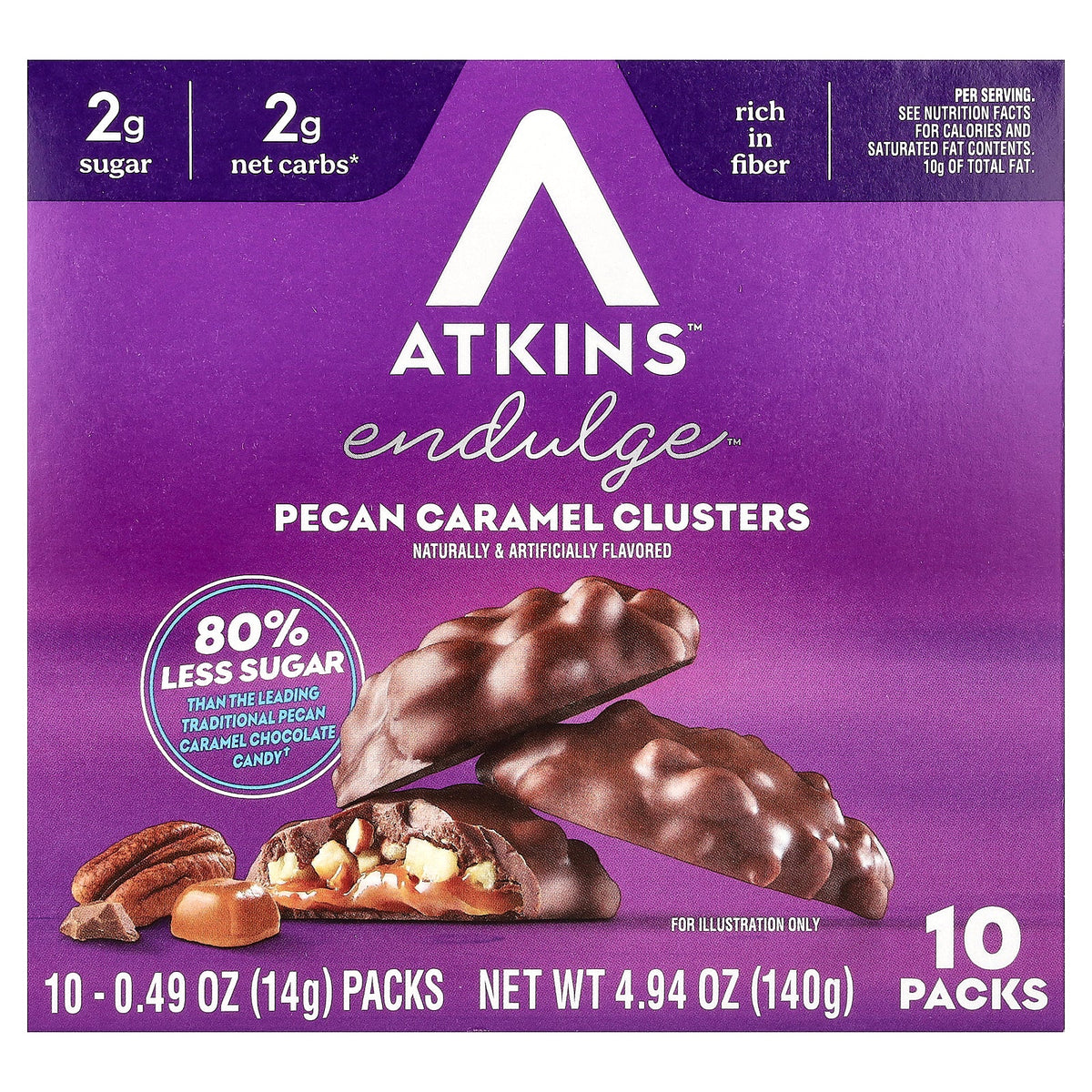 Atkins, Endulge™, Pecan Caramel Clusters, 10 Packs, 0.49 oz (14 g) Each