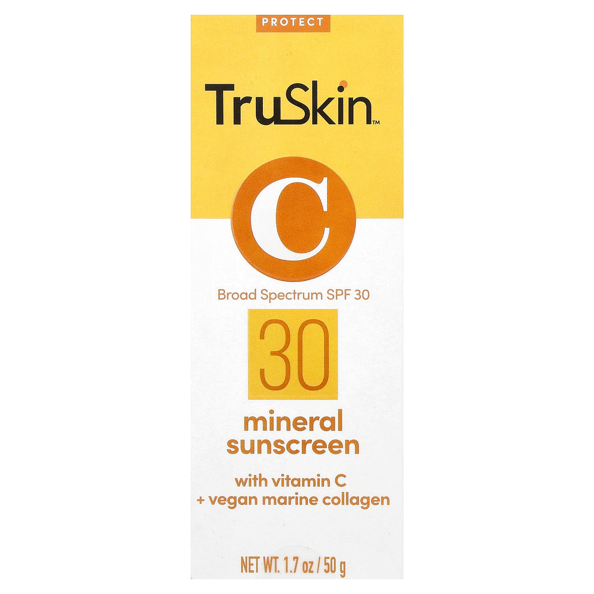 TruSkin, Mineral Sunscreen with Vitamin C + Vegan Marine Collagen, SPF 30, 1.7 oz (50 g)