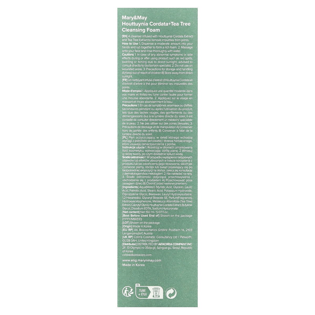 Mary & May, Houttuynia Cordata + Tea Tree Cleansing Foam, 5.07 fl oz (150 ml)
