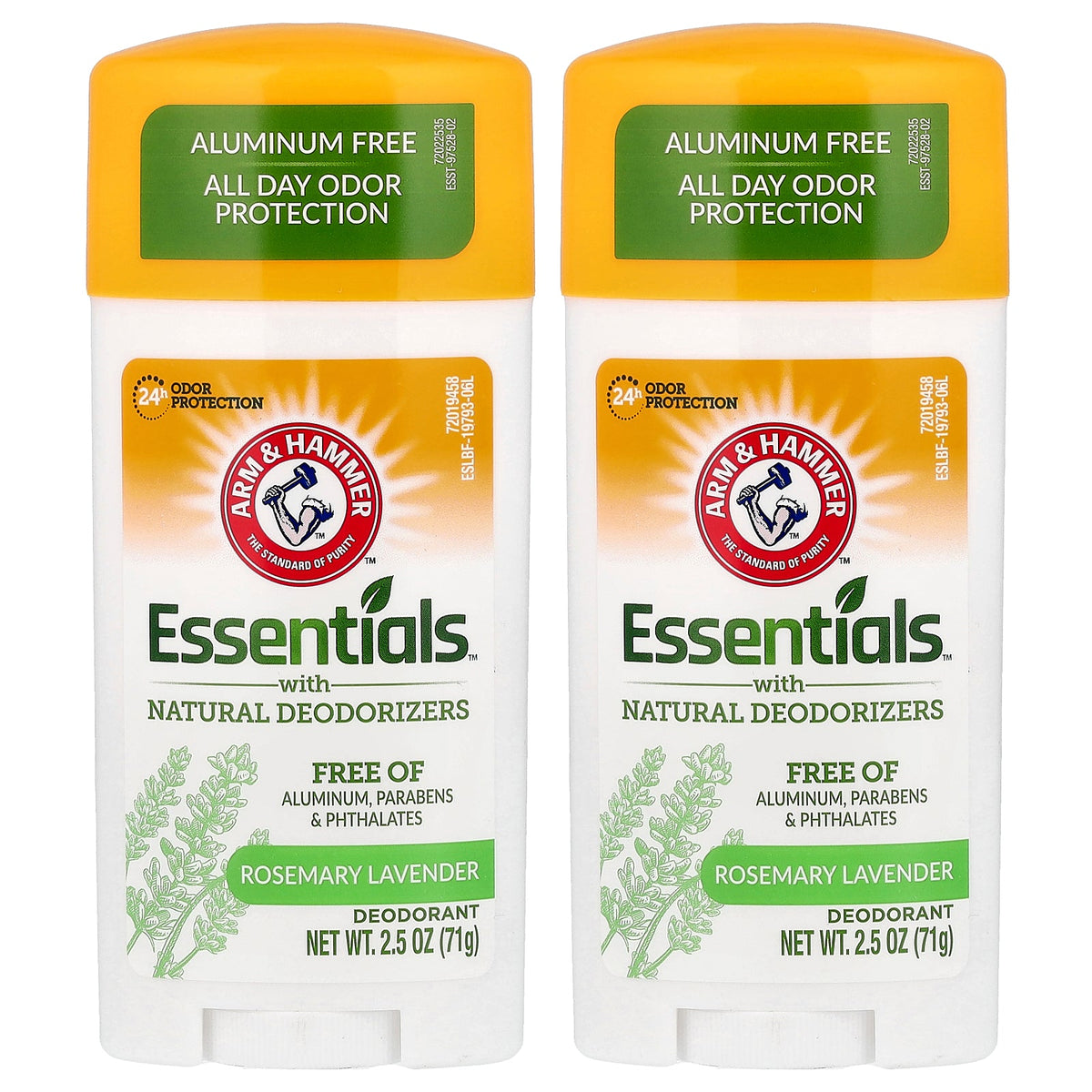 Arm & Hammer, Essentials™ with Natural Deodorizers, Deodorant, Rosemary Lavender, 2 Pack, 2.5 oz (71 g) Each