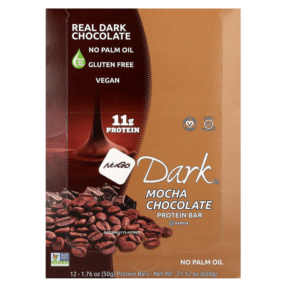NuGo Nutrition, Dark® Protein Bars, Mocha Chocolate, 12 Bars, 1.76 oz (50 g) Each