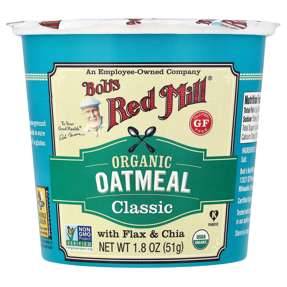 Bob's Red Mill, Organic Oatmeal Cup, Classic, 1.8 oz (51 g)