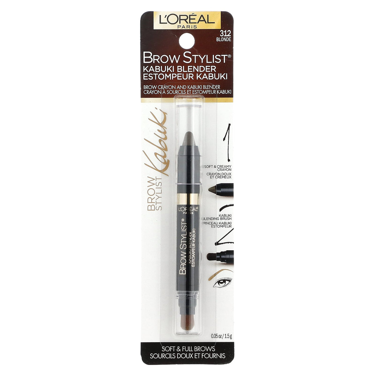 L'Oréal, Brow Stylist, Kabuki Blender, 312 Blonde, 0.05 oz (1.5 g)