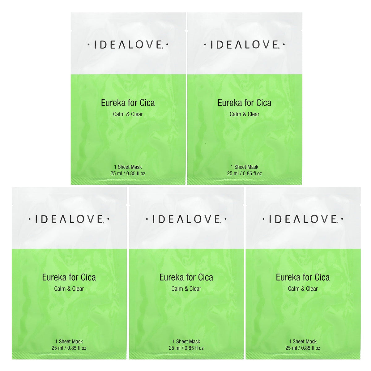 Idealove, Eureka for Cica, Calm & Clear, 5 Beauty Sheet Masks, 0.85 fl oz (25 ml) Each