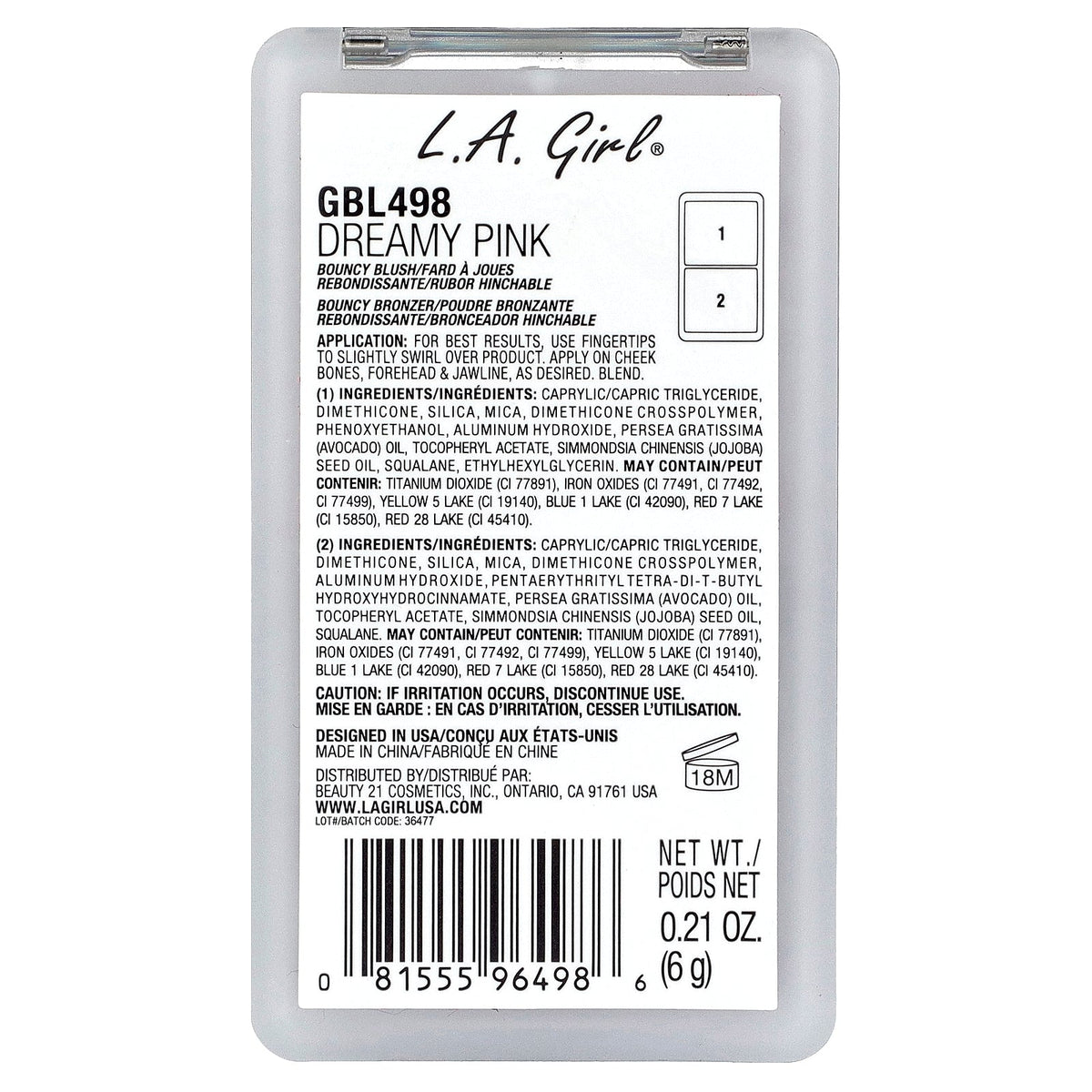 L.A. Girl, On Cloud Nine, Bouncy Blush & Bronzer, GBL498 Dreamy Pink, 0.21 oz (6 g)
