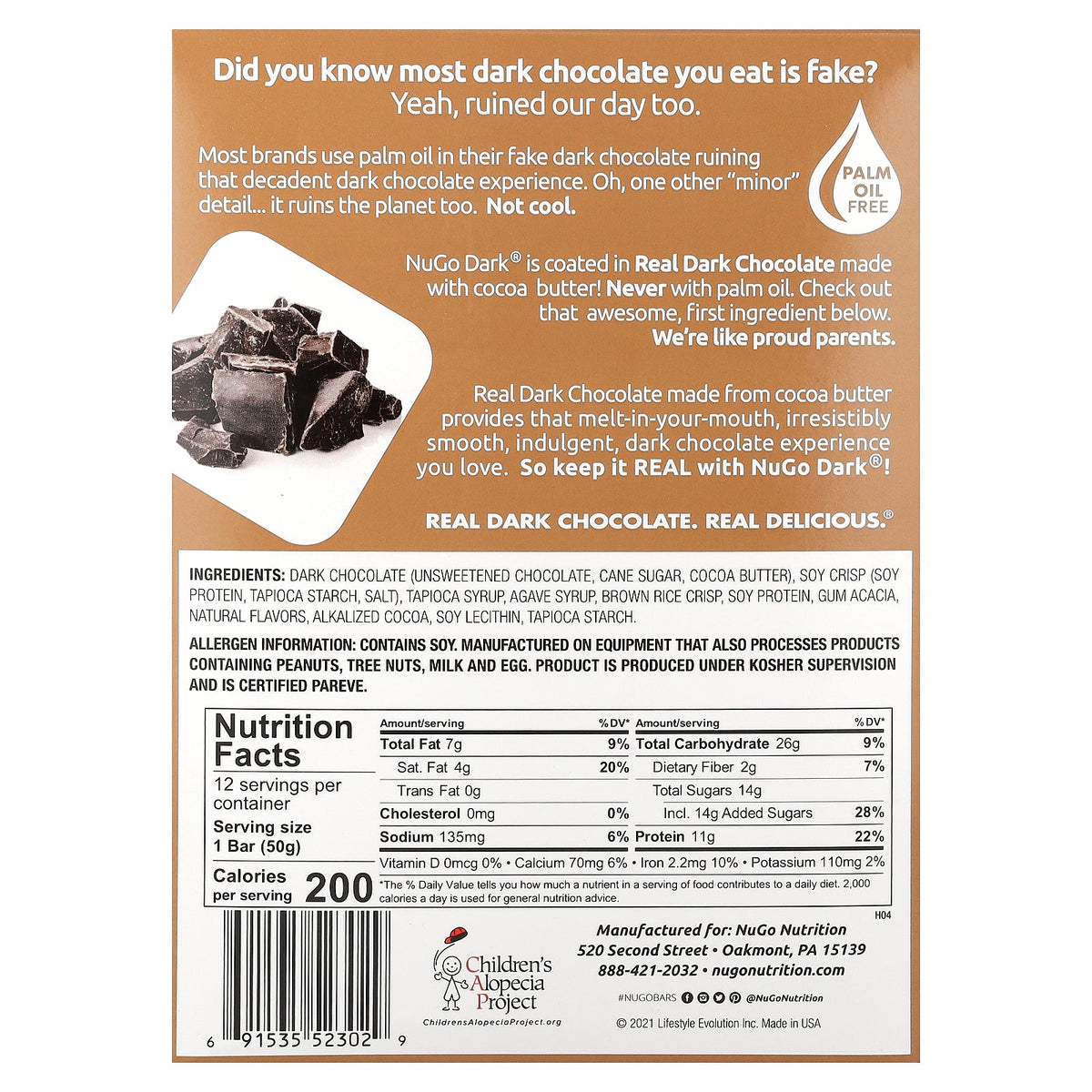 NuGo Nutrition, Dark® Protein Bars, Mocha Chocolate, 12 Bars, 1.76 oz (50 g) Each