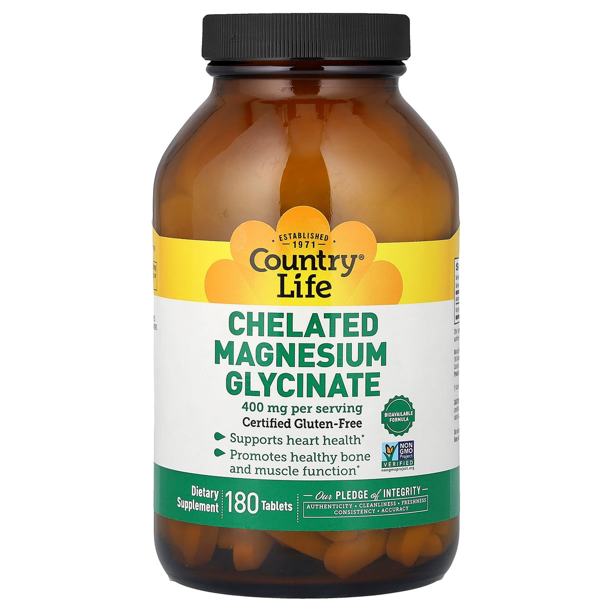 Country Life, Chelated Magnesium Glycinate, 180 Tablets (133 mg per Tablet)