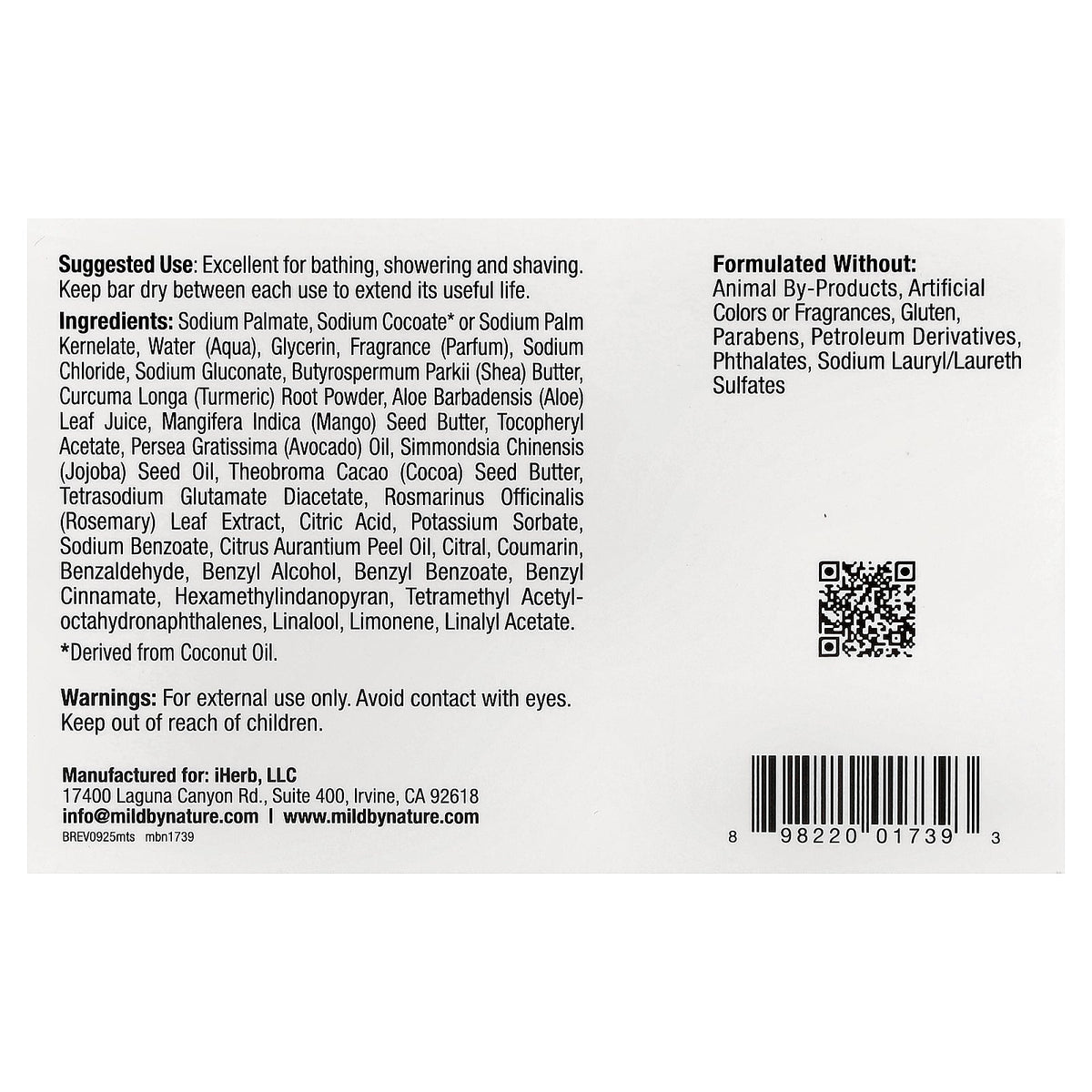 Mild By Nature, Bar Soap, Mango Turmeric, 5 oz (141 g)