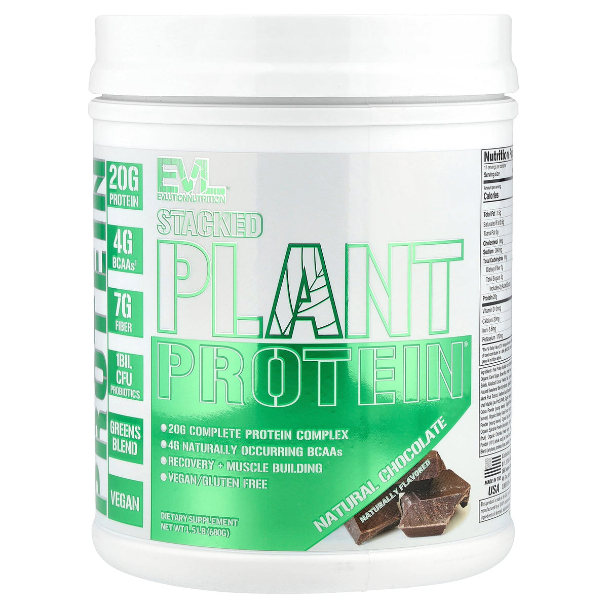 EVLution Nutrition, Stacked Plant Protein®, Natural Chocolate, 1.5 lb (680 g)