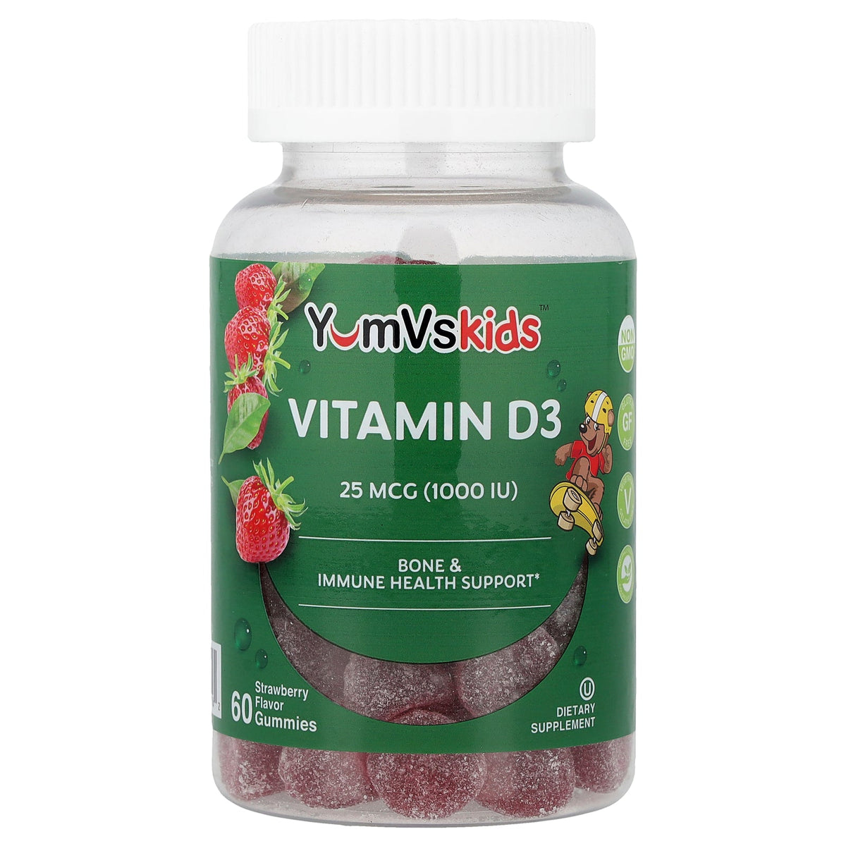 YumVs, Vitamin D3 Gummies, Strawberry, 25 mcg (1,000 IU), 60 Gummies