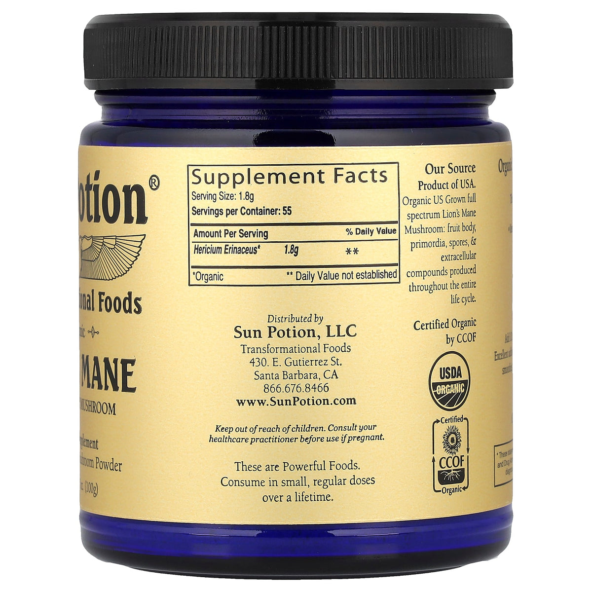 Sun Potion, Organic Lion's Mane Powder, 3.5 oz (100 g)