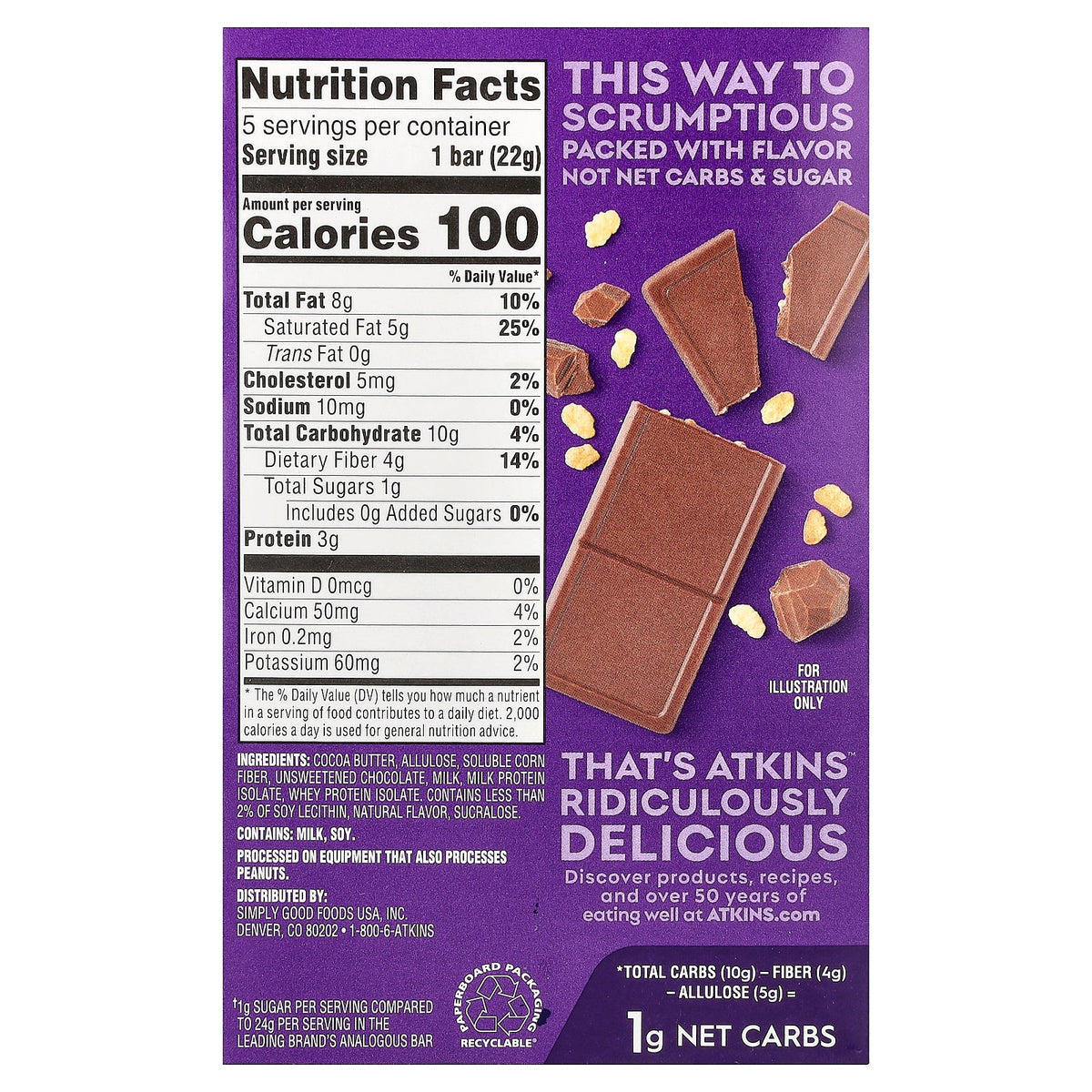 Atkins, Endulge™, Crunchalicious Bar, 5 Bars, 0.78 oz (22 g) Each