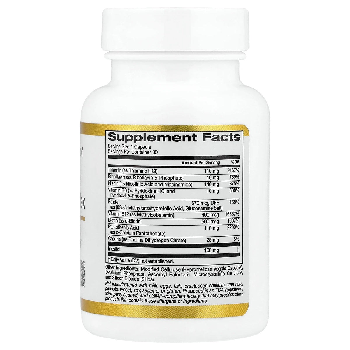 California Gold Nutrition, High Potency Vitamin B Complex with Methyl Folate & Methyl B12, 30 Veggie Capsules