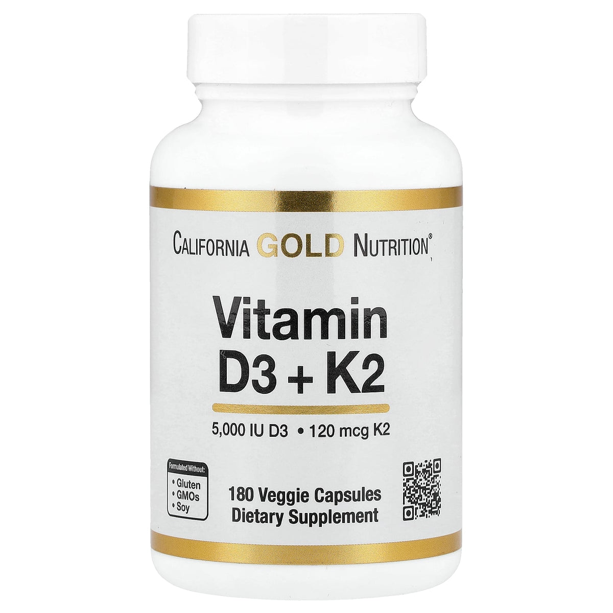 California Gold Nutrition, Vitamin D3 + K2 as MK-7, 180 Veggie Capsules