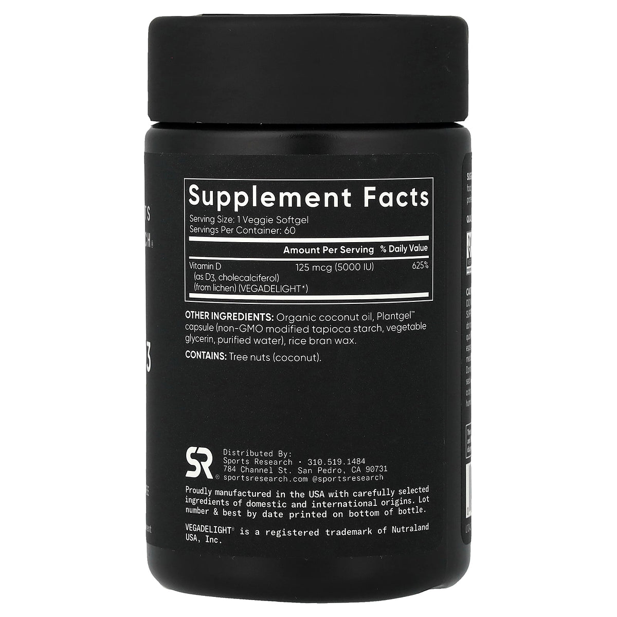 Sports Research, Vegan Vitamin D3, 125 mcg (5,000 IU), 60 Veggie Softgels
