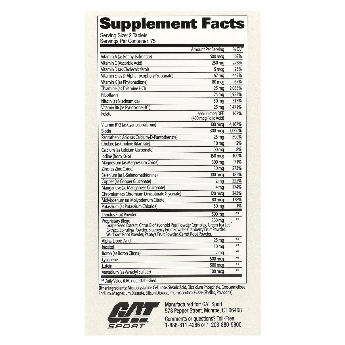 GAT, Mens Multi + Test, 150 Tablets