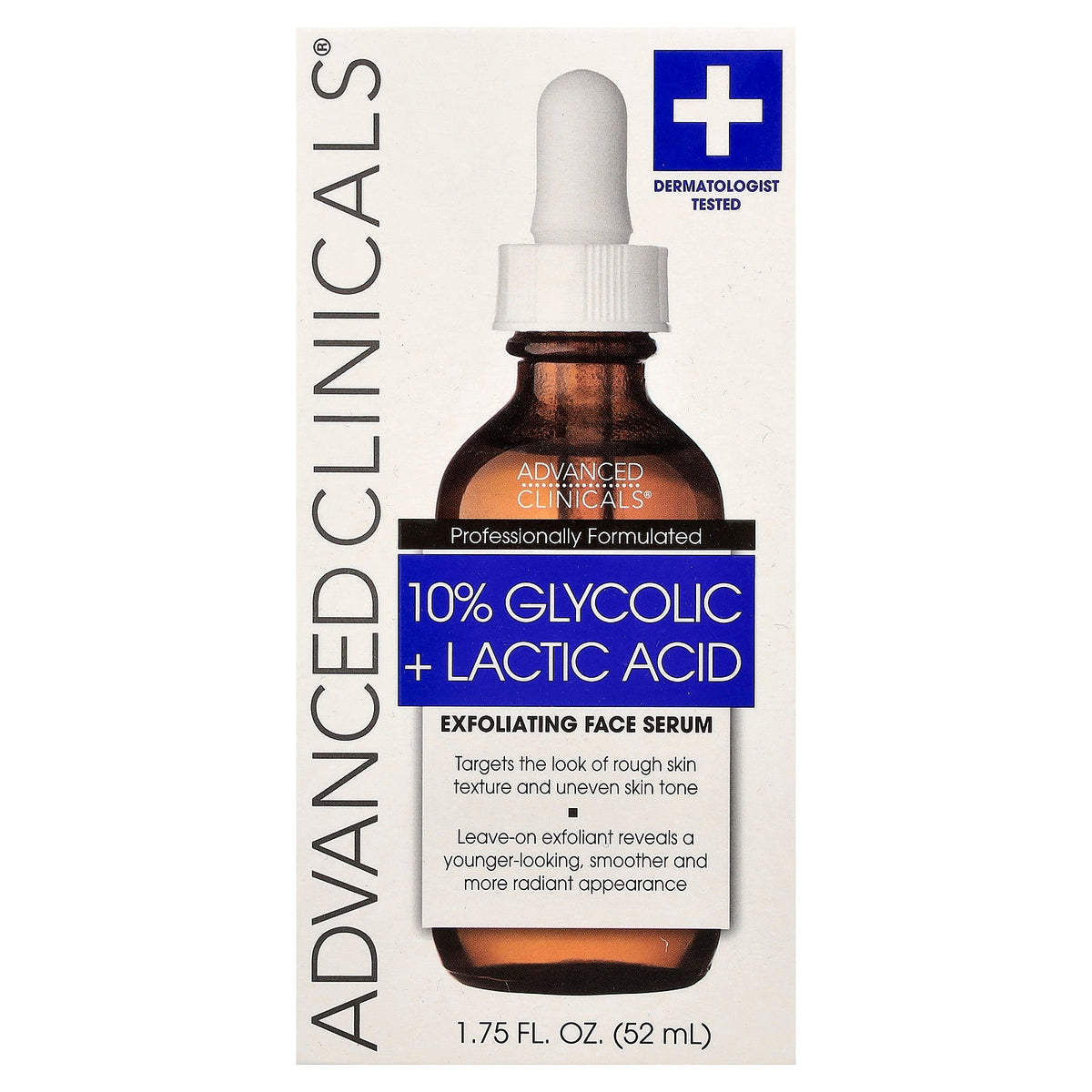 Advanced Clinicals, 10% Glycolic + Lactic Acid Serum , 1.75 fl oz (52 ml)
