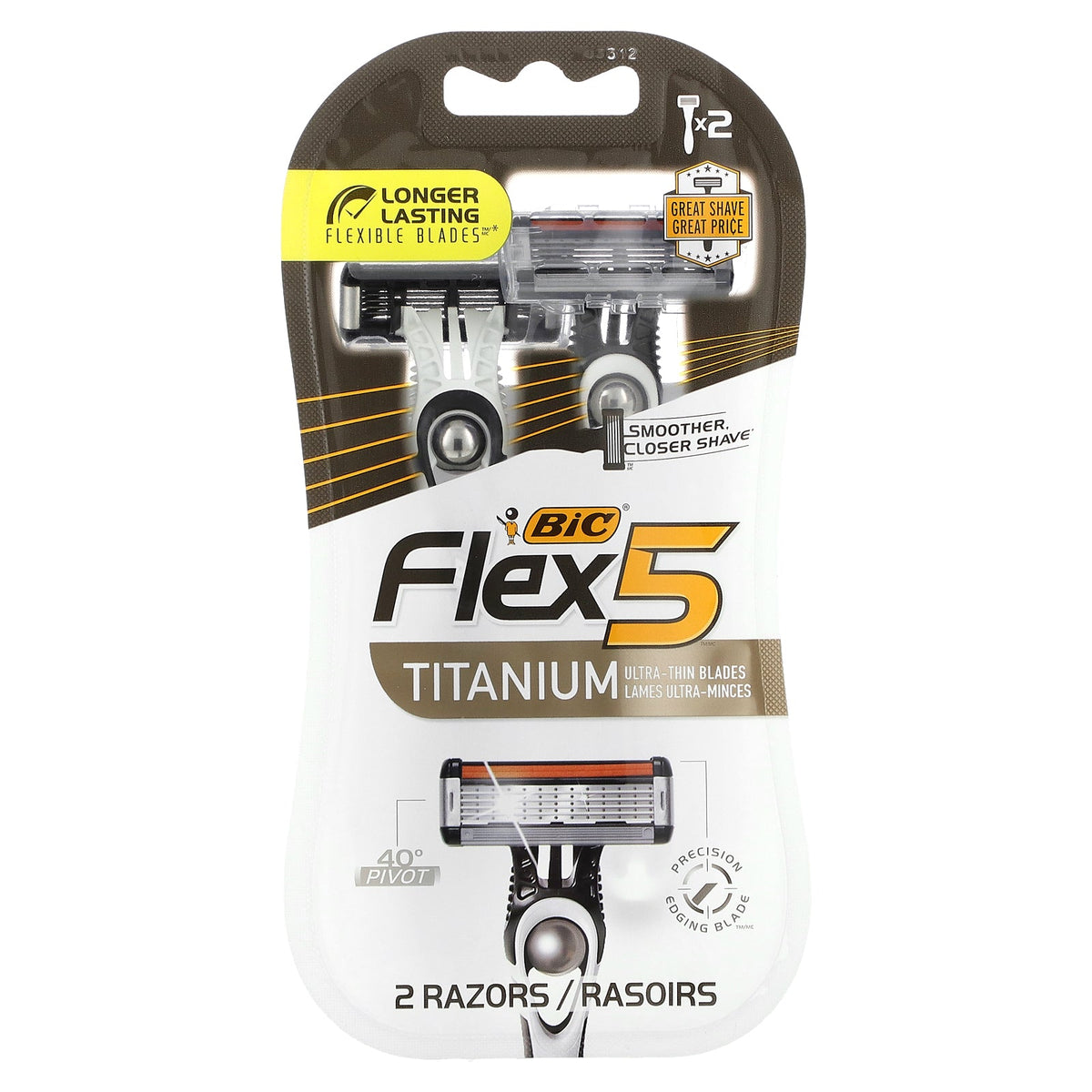 BIC, Flex 5, Men's Disposable Razors, 2 Razors