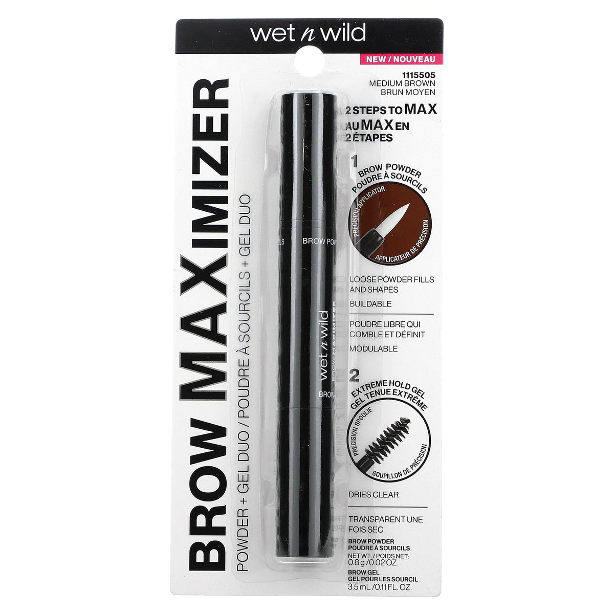 wet n wild, Brow Maximizer, Powder + Gel Duo, 1115505 Medium Brown, 1 Count
