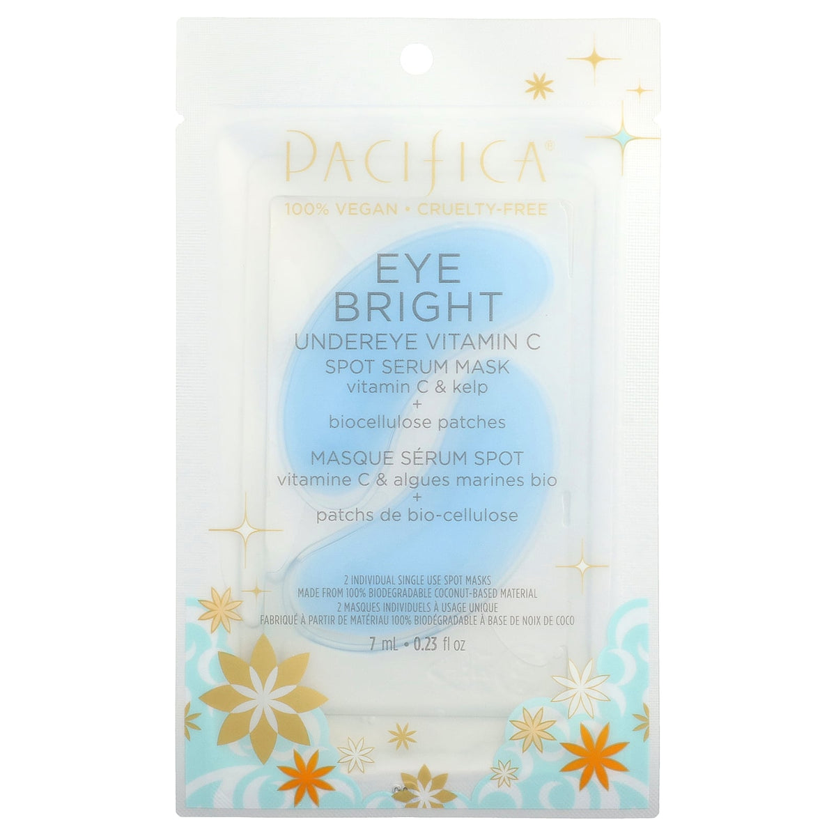 Pacifica, Eye Bright, Undereye Vitamin C Spot Serum Beauty Mask, All Skin Types, 2 Spot Masks, 0.23 fl oz (7 ml)