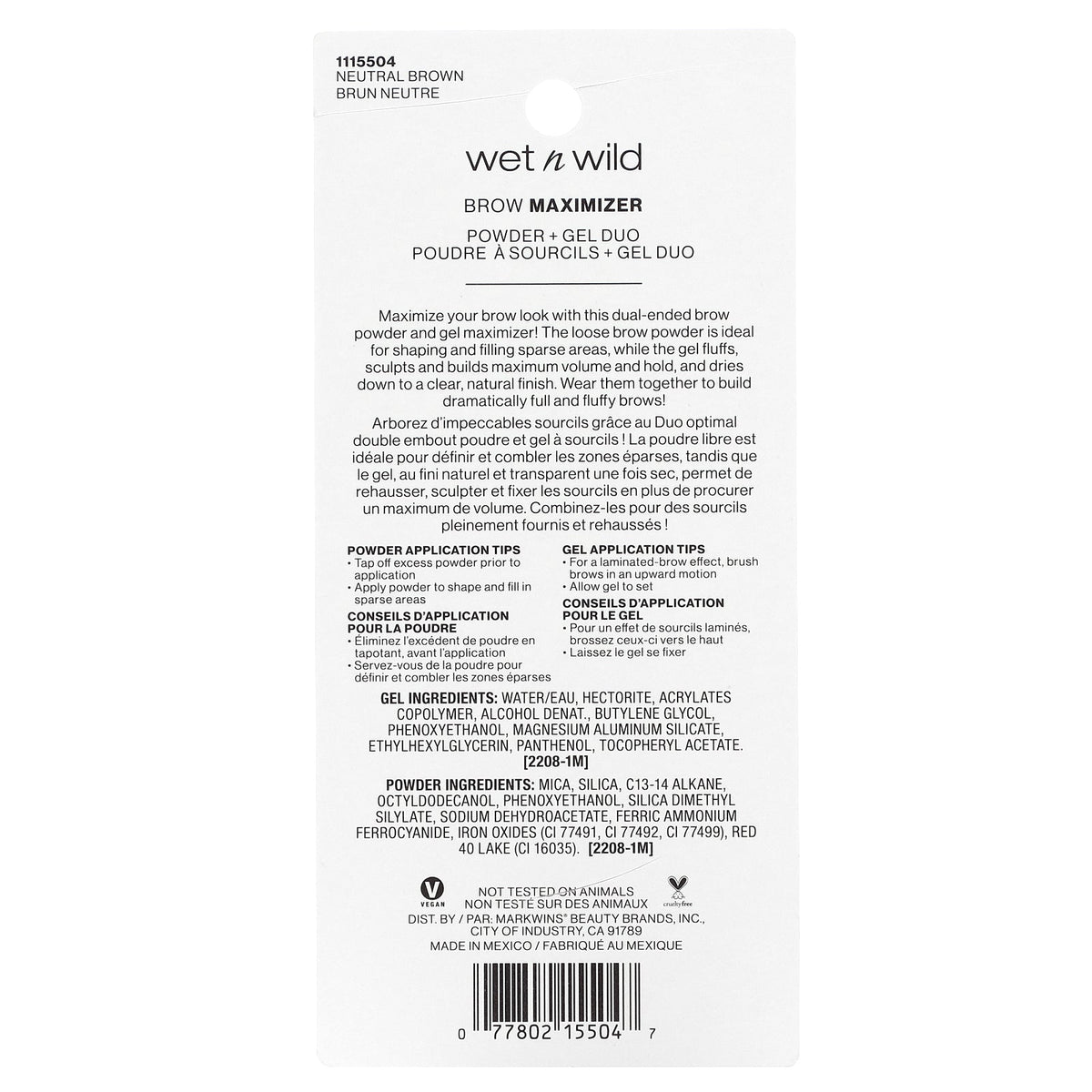 wet n wild, Brow Maximizer, Powder + Gel Duo, 1115504 Neutral Brown, 1 Count