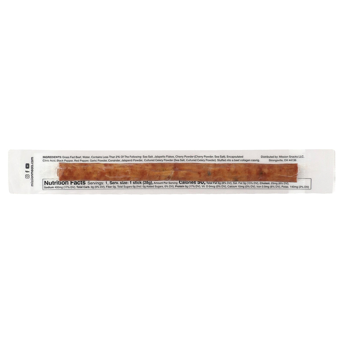 Mission Meats, Jalapeno Beef Stick, 12 Sticks, 1 oz (28 g) Each