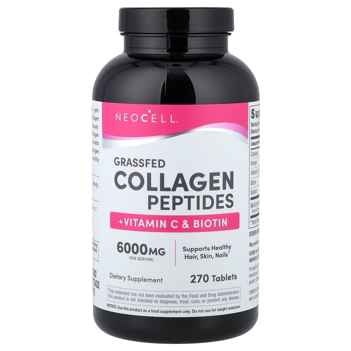 NeoCell, Grassfed Collagen Peptides + Vitamin C & Biotin, 270 Tablets
